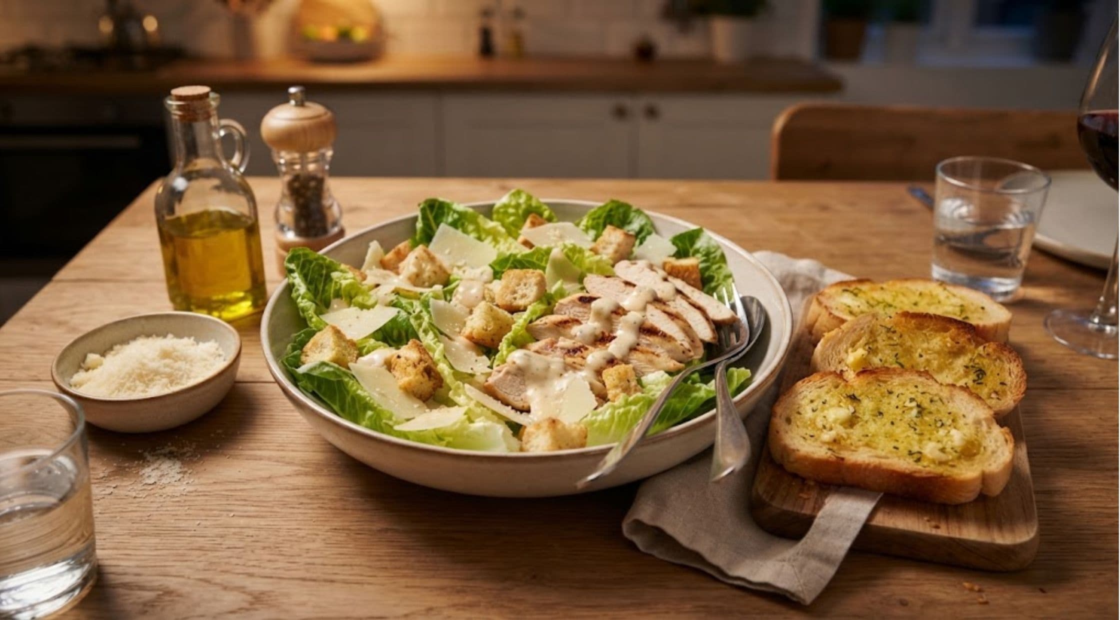 Easy Caesar Salad with Garlic Bread Tips